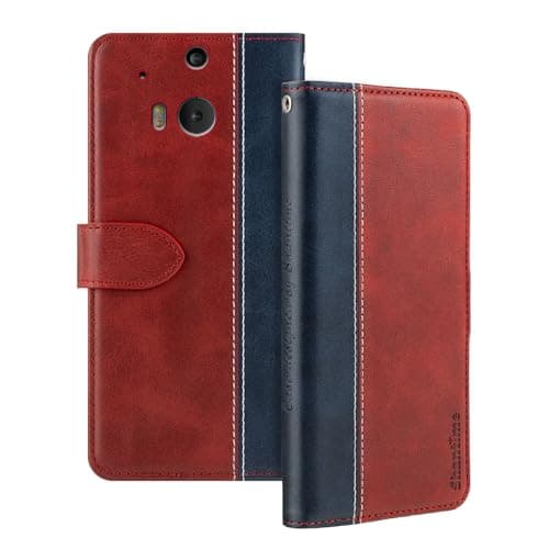 Image of Shantime Leather Flip Case Compatible with HTC One M8 Case With Card Holder RFID Blocking Magnetic Kickstand Slim Fit Business Protective Cover(Red)
