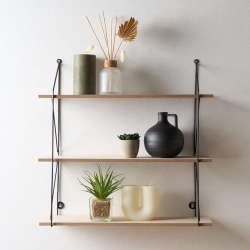 Image of OHS 3 Tier Wooden Shelving Unit for Wall, Decorative Display Wall Shelves Easy Installation Mounted Wooden Shelves for Living Room Home Office Bedroom Modern