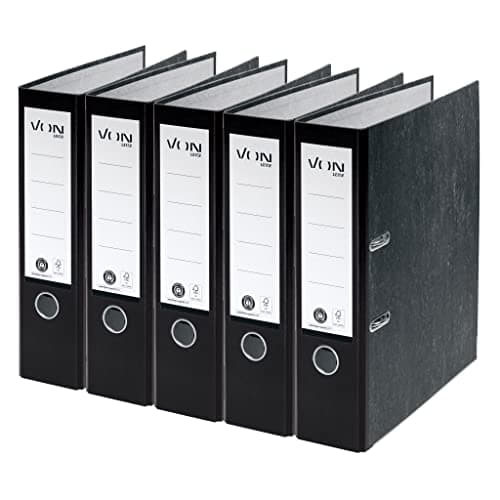 Image of VON Leitz 10531095 Pack of 5 A4 Folders, 100% Recycled Cardboard, for 600 Sheets, 80 mm Spine Width, Classic Marbled, Blue Angel & FSC Certified, for School, Study & Home, Black, Pack of 5