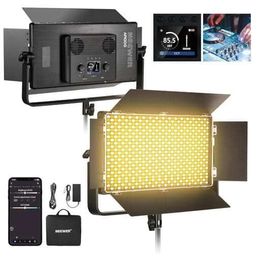 Image of NEEWER 100W Bi Color LED Panel Video Light Kit, 960 LEDs 38600Lux@0.5m 2500K-8500K CRI96+/TLCI97+ 0-100% Dimming, APP/2.4G/Panel/DMX Control for Pro Studio Photography Recording Stage Lighting, AP100B