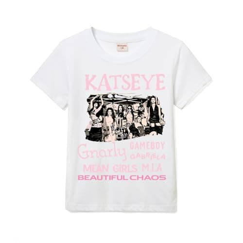 Image of Girls KATSEYE Tee Kids 100% Cotton T-Shirt Tops for 3-13 Years (White,9 Years)