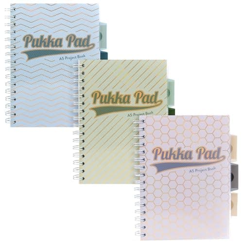 Image of Pukka Pad Haze A5 Project Book – Pack of 3 Wirebound Notebooks with 5 Repositionable Dividers with Storage Pockets and Tabs for Organisation and Personalisation – 200 Pages, 100 Sheets of 80GSM Paper