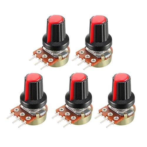 Image of sourcing map 5Pcs 1K Ohm Variable Resistors Single Turn Rotary Carbon Film Taper Potentiometer with Knobs