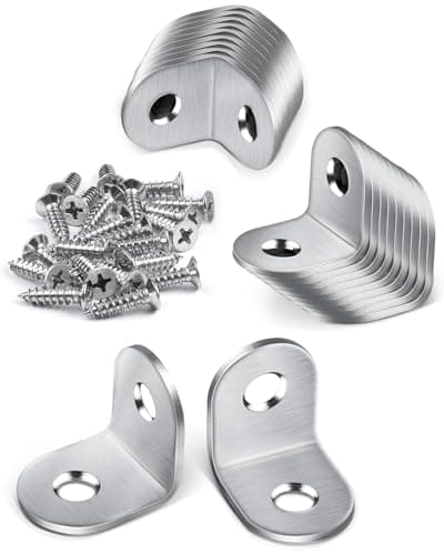 Image of JatilEr 20 Pcs Angle Brackets, 20 × 20mm Right Corner 90 Degree L Shaped Bracket, Stainless Steel Corner Brace With 40 Screws for Wood Furniture Fixation