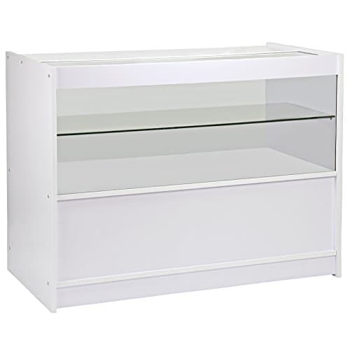 Image of Retail 1/2 Glass Shelf Product Display Shop Counter Showcase Cabinet Unit White - C1200