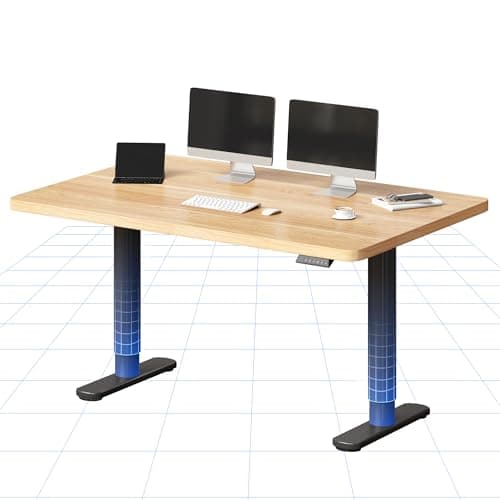 Image of FLEXISPOT Electric Standing Desk One Piece Desktop CylineX 140x80, Height Adjustable Sit Stand Up with Memory Smart Panel, Black Frame and Maple Top
