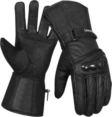 Image of SAWANS Motorbike Motorcycle Gloves Leather Hard Knuckles Thinsulate Windproof Waterproof Protection Winter Summer Thermal Riding Gloves Men Women Outdoor Hiking Sports Bike (Black, S Size)