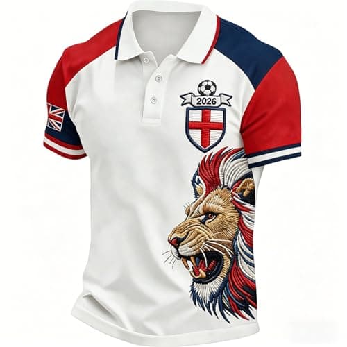 Image of Men's Polo Shirts Short Sleeve Cotton Collared Neck Button Down England Britain Football T Shirt Athletic Stretch Breathable Lightweight Outdoor Sports Polo Shirts Plus Size,White,XL