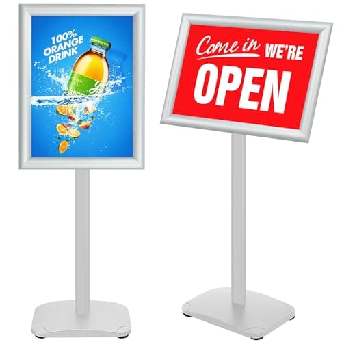 Image of VAIIGO A3 Sign Stand Display Poster Stand with Heavy Duty Base, Floor Standing Sign Holder with Snap Frame, A3 Outdoor Signage Display Stands for Menu Holder, Welcome , Notice, Advertisement, Silver