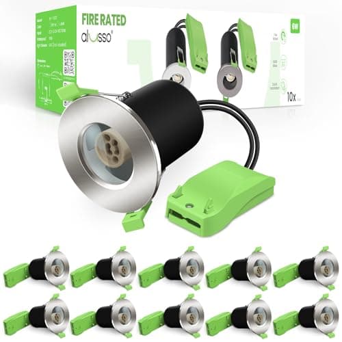 Image of ALUSSO LED Fire Rated Downlight Can GU10 Recessed Ceiling, Twist & Lock Downlight IP65 Waterproof Spotlight, Face Ring with Glass Stopper, for Bathroom, Kitchen, Nickel, 10pack (Not Included Bulb)