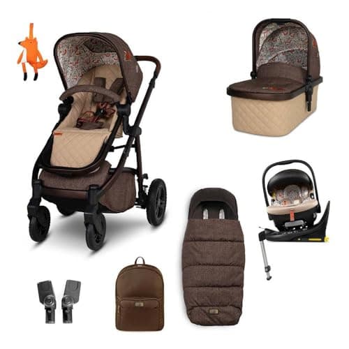Image of Cosatto 3 in 1 Travel System, Wow 3 - Birth to 25kg, Duo Direction Compact Fold, Carrycot, Seat Unit, ADAC Tested iSize Car Seat, Rotating ISOFIX Base, Adapters, Footmuff & Backpack (Foxford Hall)