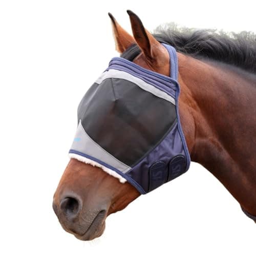 Image of Shires FlyGuard Pro Fine Mesh Earless Fly Mask – Pony Size | Lightweight Polyester Fly & Insect Protection | Breathable Fine Mesh for Turnout, Grazing & Stable Use | Navy Colour