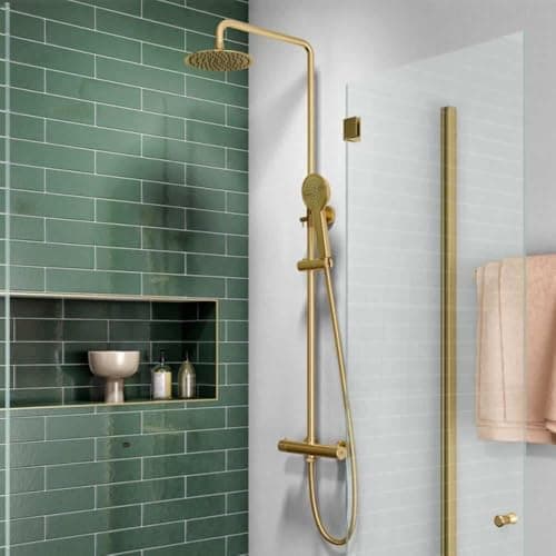 Image of Dual Head Brushed Brass Thermostatic Shower | Brushed Brass | Thermostatic Shower | Dual Function | Twin Head