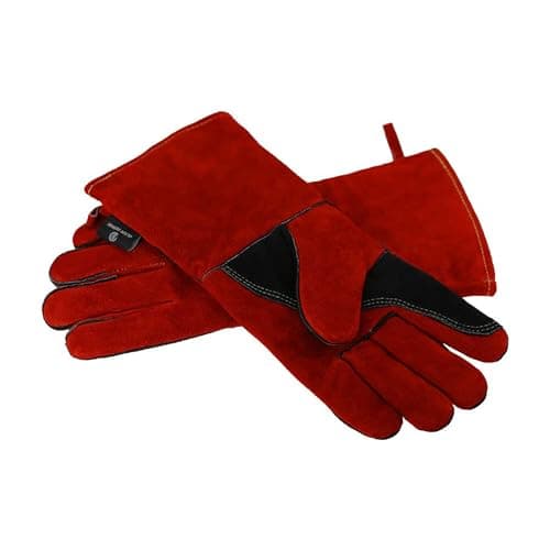 Image of OLSON DEEPAK Leather Heavy Duty Heat Resistant Safety Gauntlet Gloves,Used for Welding,Fireplace,Oven,Woodburner,Stoves,BBQ,1pair (RED, 14")
