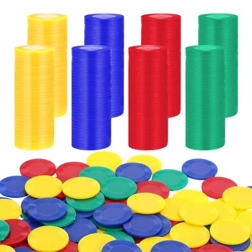Image of Partideal 400 Pcs Poker Chips,4 Colors Plastic Tokens,Counting Chips for Children,Blank Chips Card for Kids Reward,Stackable Game Chips for Bingo Games Learning Mathematical Calculations