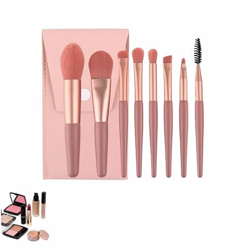 Image of 8-Piece Makeup Brush Set - Vegan Travel Brushes with Portable Case for Foundation, Blush, Eyeshadow - Soft Synthetic Kabuki Brushes Perfect for Beginners & Sensitive Skin (Pink)