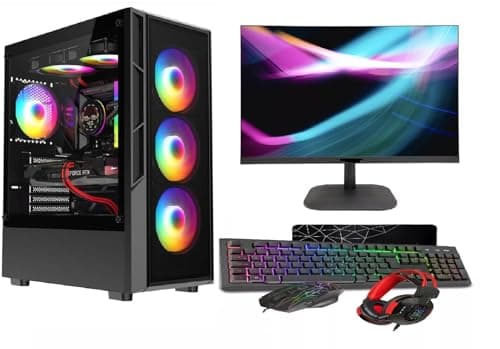 Image of ASC Gaming PC Bundle, Intel Core i7, RTX 3050 6GB Graphics, 16GB RAM, 256GB SSD + 1TB HDD, WiFi, Windows 11, 500W 80+ PSU, Black 6 Fan RGB Case, 22” Monitor