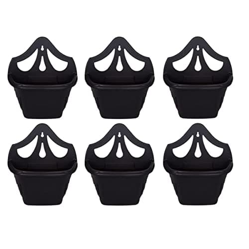 Image of PHG Stylish Wall Flower Planters | Elegant Outdoor Plastic Planters | Unique Balcony Garden Planters | Garden Wall Planters | Half Barrel Wall Pots | Flower Basket (Pack of 6, Black)