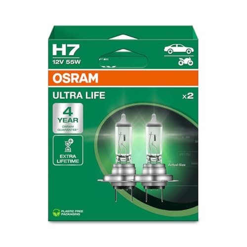 Image of Osram Ultra Life H7 Halogen Headlight Bulb, 64210ULT-2HB, Hanging Box (Pack of 2), White