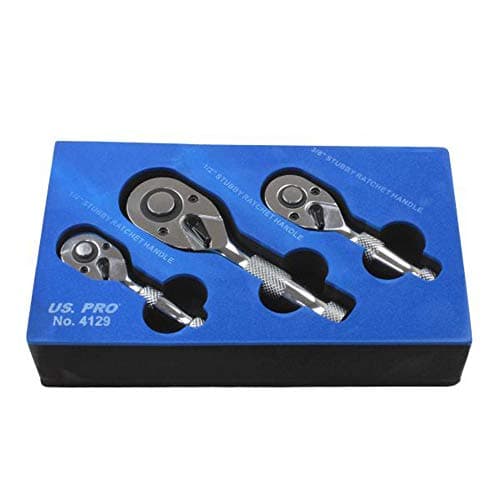 Image of US PRO B4129 Mini Ratchet Spanner Ratchet Short 1/4 "3/8" 1/2 Stubby 3 Piece Set