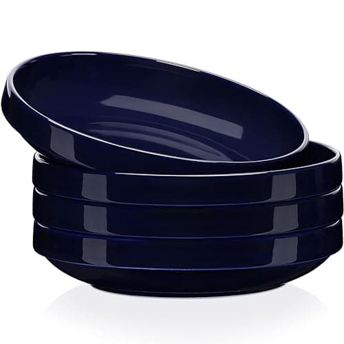 Image of LOVECASA Pasta Bowls, 34 OZ Large Salad Bowl Set of 4, 8.1 Inch Ceramic Serving Plates for Kitchen Dinner Soup Microwave Dishwasher Safe(Dark Blue)