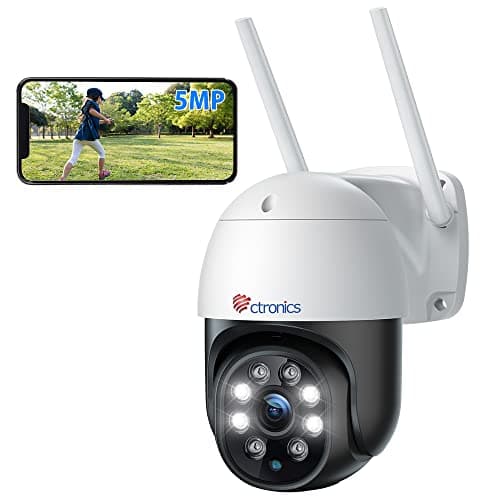 Image of Ctronics 5MP Security Camera Outdoor, 2.4/5Ghz WiFi PTZ CCTV Surveillance Camera, Human Detection & Auto Tracking, Siren Alarm, Color Night Vision, 2-Way Audio,TF/Cloud Storage,IP66