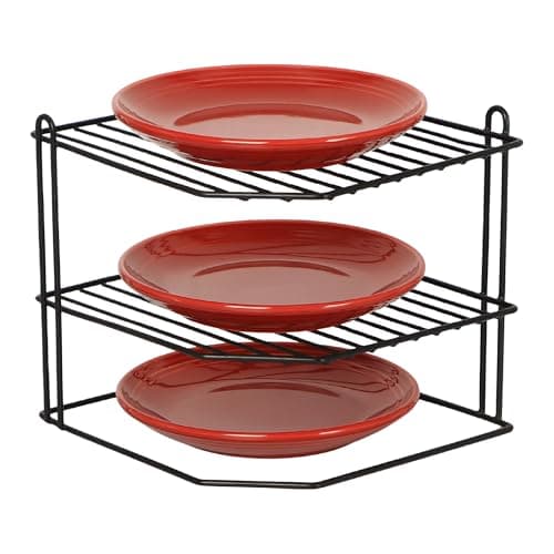 Image of Buckingham 3 Tier Black Corner Plate Rack Kitchen Cupboard Tidy Storage Organiser Dish Rack Space Saving Shelf Organiser 23 cm (Black)