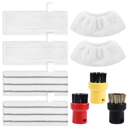 Image of KEEPOW Steam Cleaner Pads Set Accessories for Kärcher Steam Cleaner Easyfix SC2 SC3 SC4 SC5, 2 Microfibre Cloth+2 Abrasive Cloths+2 Hand Nozzle Microfiber Cloth+3 Round Brushes