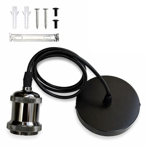 Image of Ceiling Pendant Light Fitting Kit with Braided Flex Ceiling Light, E27 Lamp Holder, Black Ceiling Pendant, Antique Brass Ceiling Light Fitting for Kitchen, Bedroom, Dining Room, and More