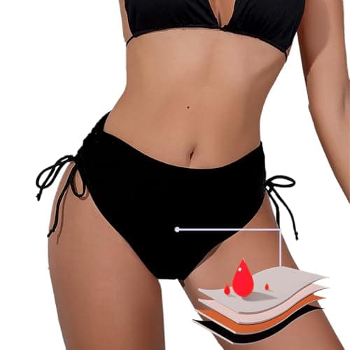 Image of Period Pants for Women Swimming, High Waisted 4Ply Leakproof Bikini Menstrual Swimwear Bottoms for Girls Teens, Super Absorbent Quick Dry Swim Shorts for Beach Pool Black