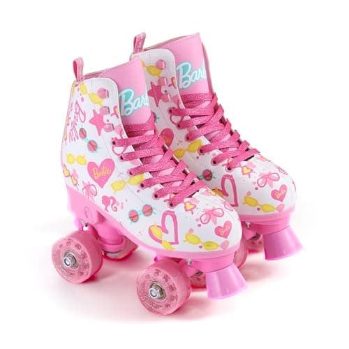 Image of BARBIE Roller Skates for Girls - Adjustable Sizes 12-2, Glitter Wheels, ABEC 5 Bearings - Durable PVC Material, Foam Shoe Lining - Perfect for Active Fun and Adventures, Size 12-2