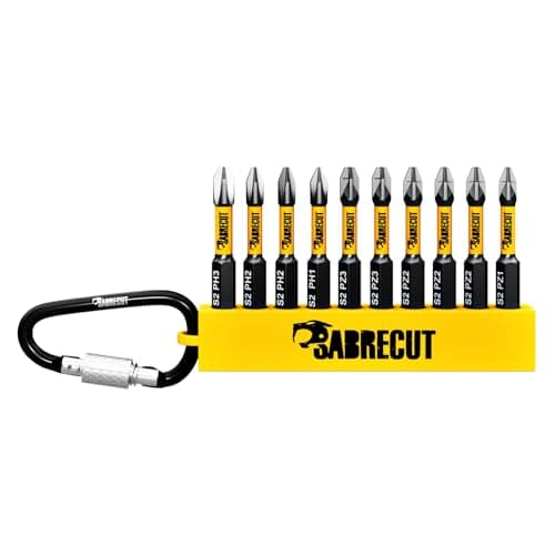 Image of 10 x SabreCut SCRK005 50mm Phillips PH1 PH2 PH3 Pozi Pozidriv PZ1 PZ2 PZ3 Magnetic Impact Screwdriver Drill Driver Bits Set with Carabiner Clip Storage Sleeve Single Ended Heavy Duty
