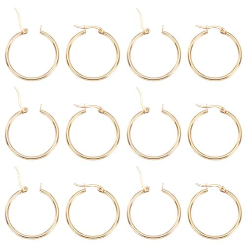 Image of UNICRAFTALE 12 Pairs of 18K Gold Plated Stainless Steel Hoop Earrings for Cartilage Gold Earrings Women Hoop Earrings for Gifts 30 mm