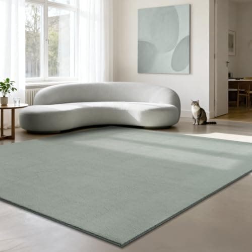 Image of the carpet Relax Cuddly Short Pile Rug, Non-Slip Underside, Washable up to 30 Degrees, Super Soft, Fur Look, Green, 240 x 240 cm Square Square