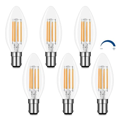 Image of B15 Small Bayonet LED Candle Bulbs 4W Dimmable Warm White 2700K, 400LM, Equivalent B15 40W Incandescent, AC 220V, SBC C35 Small Bayonet Cap Candle Light Bulb for Chandelier, NOT Standard Size, 6pcs