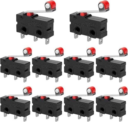 Image of A-DIGISHUO 10pcs Micro Limit Switch KW12-3 AC 250V 5A SPDT 1NO 1NC Micro Switch Normally Open Close Limit Switch with Roller Lever Arm Black (10Pcs KW12-3)