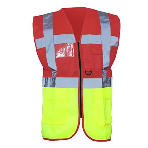 Image of Yoko Hi-Vis Premium Executive/Manager Waistcoat / Jacket (2XL) (Red/Hi Vis Yellow)