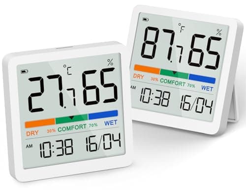 Image of NOKLEAD Room Thermometer Hygrometer Small Digital Temperature Humidity Meter Indoor Thermometers Sensor Air Monitor with Clock Comfort Display Calibration