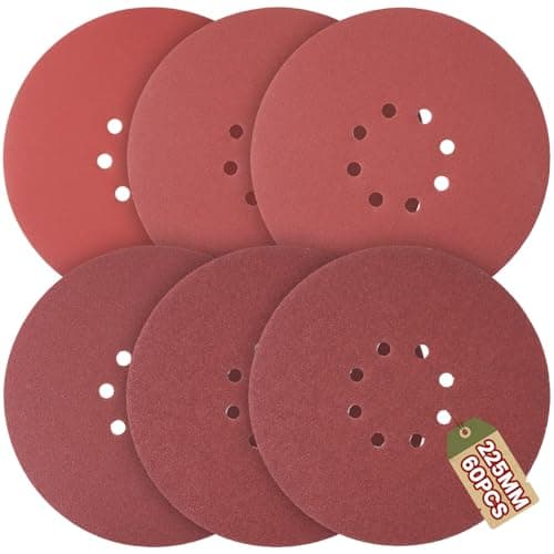 Image of 225mm Sanding Disc, 60 Pieces Mix Set, Sander Disc 8 Hole 225mm Hook and Loop Sanding Discs 9 inch Sanding Discs, Each 10 x Grain 40/60/80/120/240/320, for Drywall Sander Sanding Pads