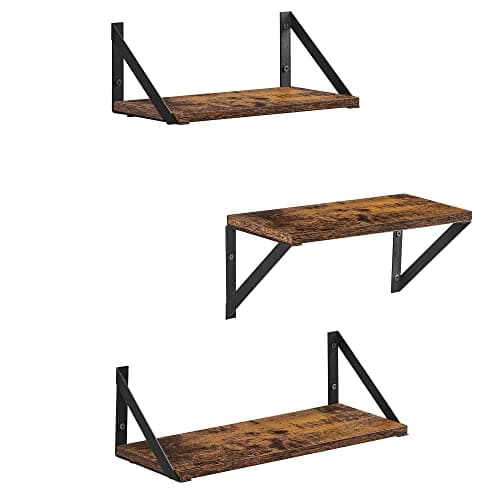 Image of VASAGLE Set of 3 Floating Wall Shelves for Jewelry, Photo Frames, Spice Bottles, Toiletries, Living Room, Bedroom, Kitchen, Bathroom, Rustic Brown and Black