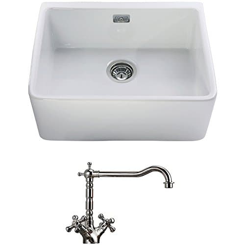 Image of Astini Belfast 600 1.0 Bowl White Ceramic Kitchen Sink, Waste & Traditional 25411CH Tap