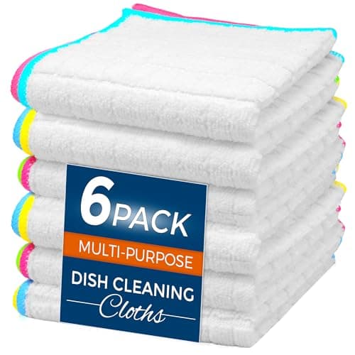 Image of Towelogy® Pack of 6 Microfibre Dishcloths Large 30x30cm Lint-Free Kitchen Cloths For Washing Up and Drying Super Absorbent Dish Cloths