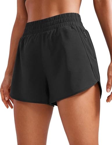 Image of CRZ YOGA Women's High Waist Running Shorts - 3'' Mesh Liner Quick Dry Athletic Gym Workout Shorts with Zipper Pocket Black 6
