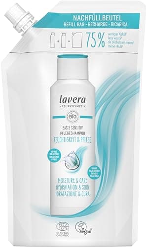 Image of lavera Refill bag basis sensitiv Shampoo Moisture & Care - without silicone - Intensive moisture & gentle care - vegan - natural cosmetics - 500 ml
