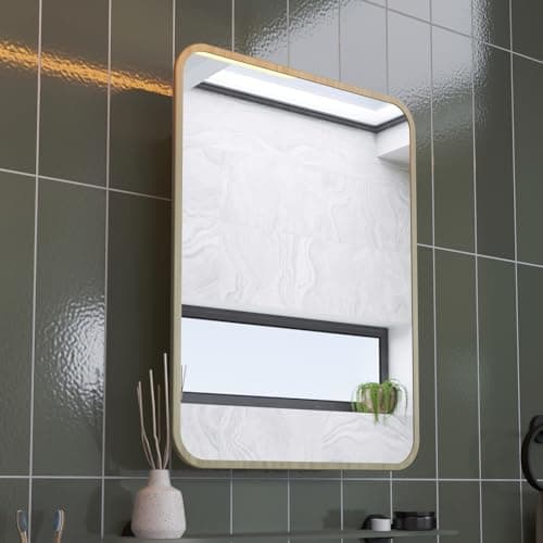 Image of Croydex Bathroom Mirror With Storage - Stainless Steel Carcass with Gold Effect Metal Frame Mirror Door, Magnetic Latch, Fully Assembled (60 x 45cm)