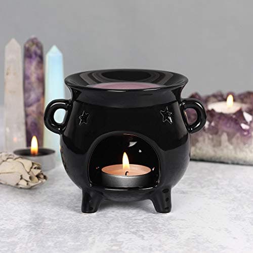 Image of Black Cauldron Oil Burner with Cut Out Star Design/Pattern Tea Light Holder, Essential Oil Diffuser Wax Melt Burners Indoor Fragrance Home Office, Bedroom Living Room Aromatherapy Gifts Decoration