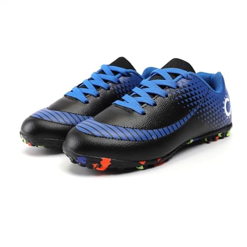 Image of YHLLZY Boys Football Boots Kids Football Shoes Astro Turf Trainers Girls Soccer Athletics Training Shoes Teenager Outdoor Sport Shoes Sneakers Black Blue 4UK