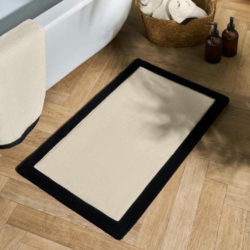 Image of OHS Foam Bath Mat, Extra Soft Absorbent Quick Dry Non Slip Border Trim Bath Mats for Bathroom Floor Machine Washable Bathroom Rug for Shower Floor Decoration, Monochrome, 45 x 75cm