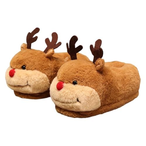 Image of Christmas Slippers-Women’S Slippers Couple Cartoon Animal Slippers With Padded Heels Winter Warm Indoor Floor Shoes (Orange, 3.5-7)