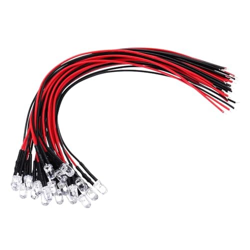 Image of PATIKIL 5mm LED Diode Light, 20 Pcs 9-12V DC Pre Wired Mini LED Lights Bulb Light-emitting Lamp for RC DIY Indicator Lighting, Red Light